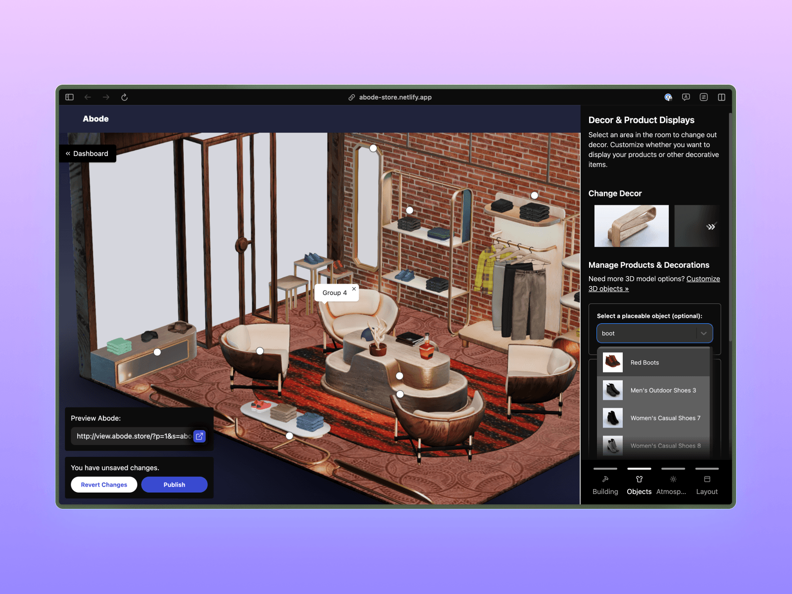 Selecting furnitures to swap with other assets